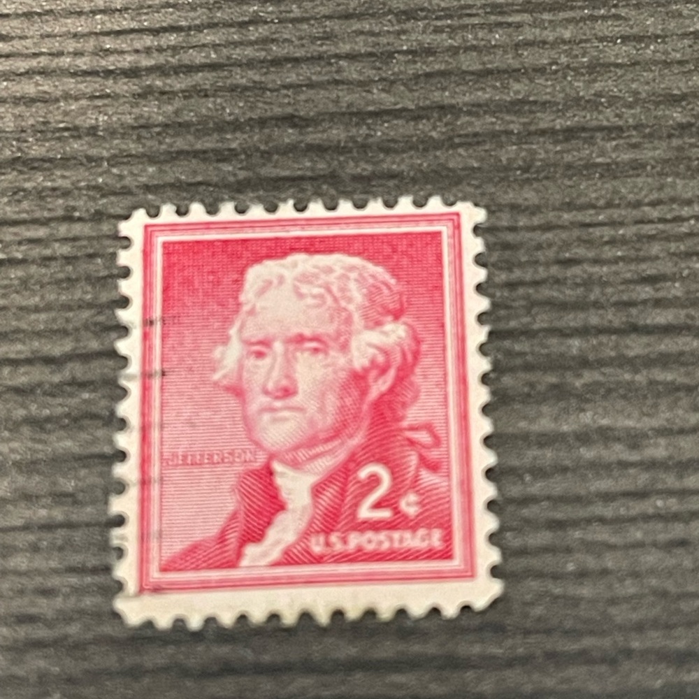 Vintage 2-cent Thomas Jefferson Postage stamp from the 1954-61 Liberty Series
